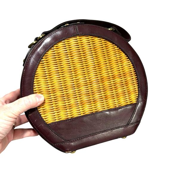 Etienne Aigner 2-way bag satchel crossbody wicker & leather summertime purse 70s - Picture 3 of 11